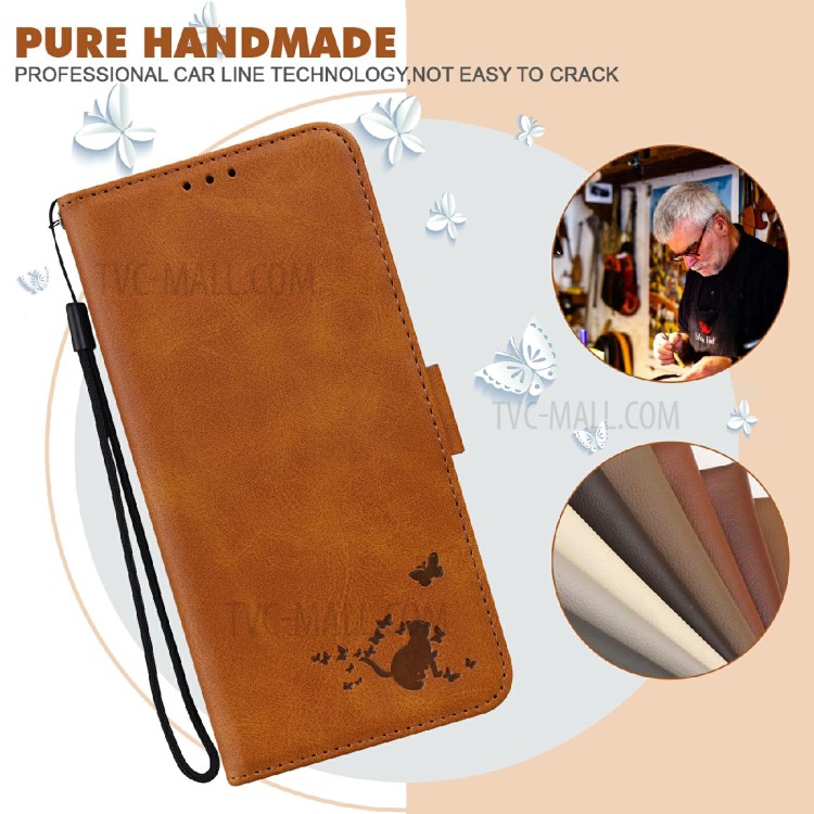 Cat and Butterfly Imprinted All-round Shockproof Phone Cover Shell with Wallet Stand Design for Google Pixel 5a 5G - Orange-2