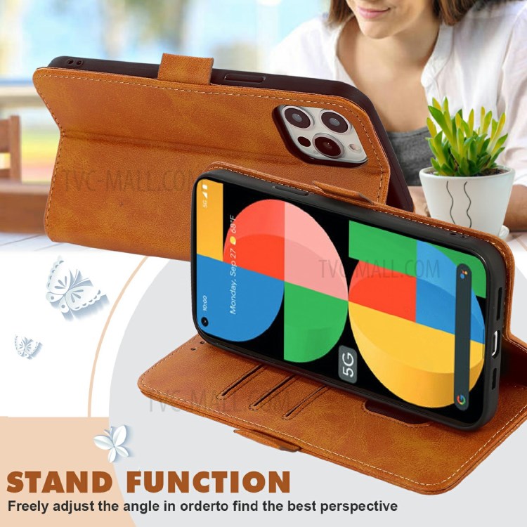 Cat and Butterfly Imprinted All-round Shockproof Phone Cover Shell with Wallet Stand Design for Google Pixel 5a 5G - Orange-4
