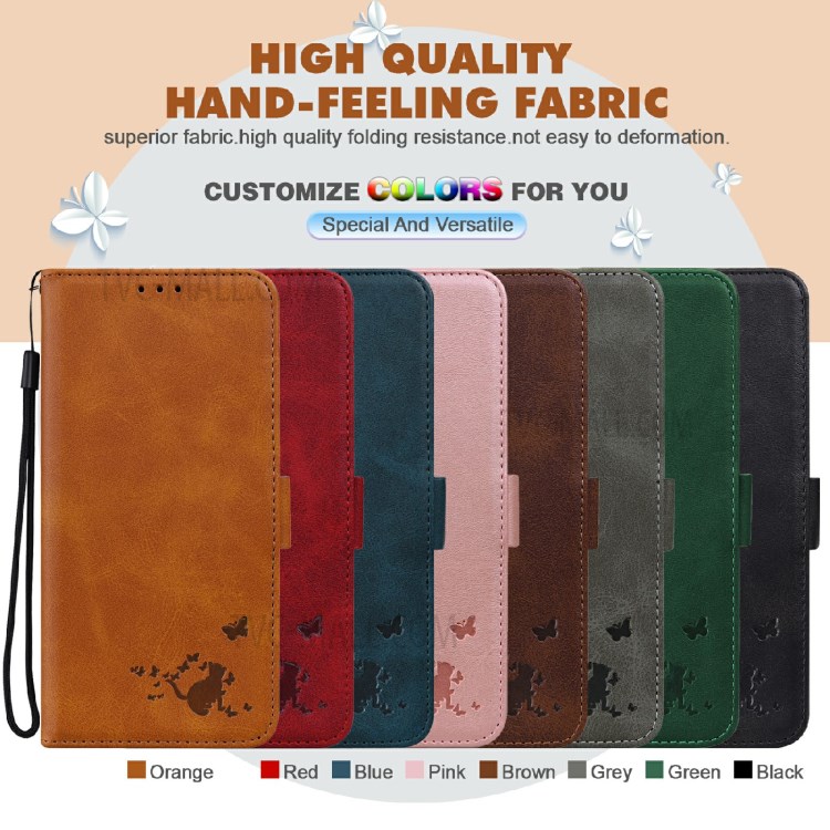 Cat and Butterfly Imprinted All-round Shockproof Phone Cover Shell with Wallet Stand Design for Google Pixel 5a 5G - Orange-7