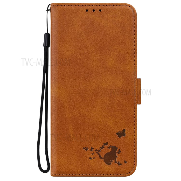 Cat and Butterfly Imprinted All-round Shockproof Phone Cover Shell with Wallet Stand Design for Google Pixel 5a 5G - Orange-9