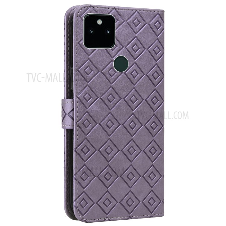 Grid Imprint PU Leather Flip Protective Phone Case Wallet Cover with Standing Function for Google Pixel 5a 5G - Purple-10