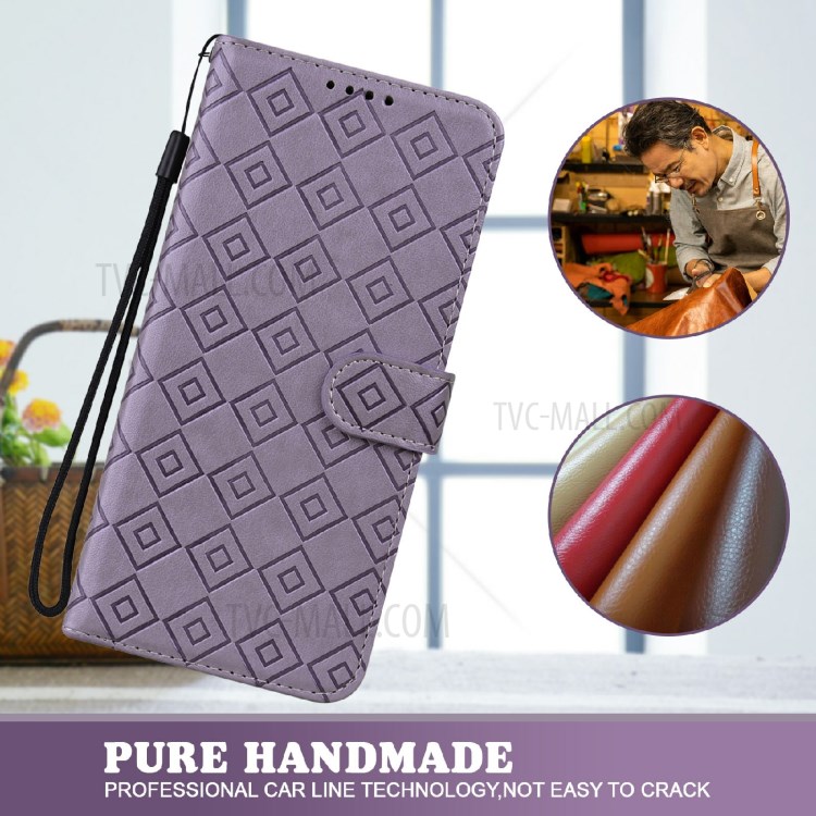 Grid Imprint PU Leather Flip Protective Phone Case Wallet Cover with Standing Function for Google Pixel 5a 5G - Purple-2