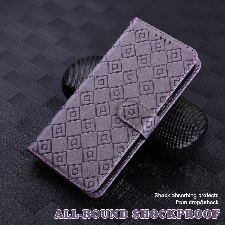 Grid Imprint PU Leather Flip Protective Phone Case Wallet Cover with Standing Function for Google Pixel 5a 5G - Purple-5