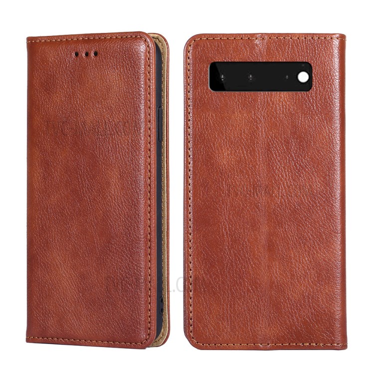 Practical Scratch Resistant Stand Feature PU Leather Wallet Auto Closing Magnetic Flip Case for Google Pixel 6 - Brown-1