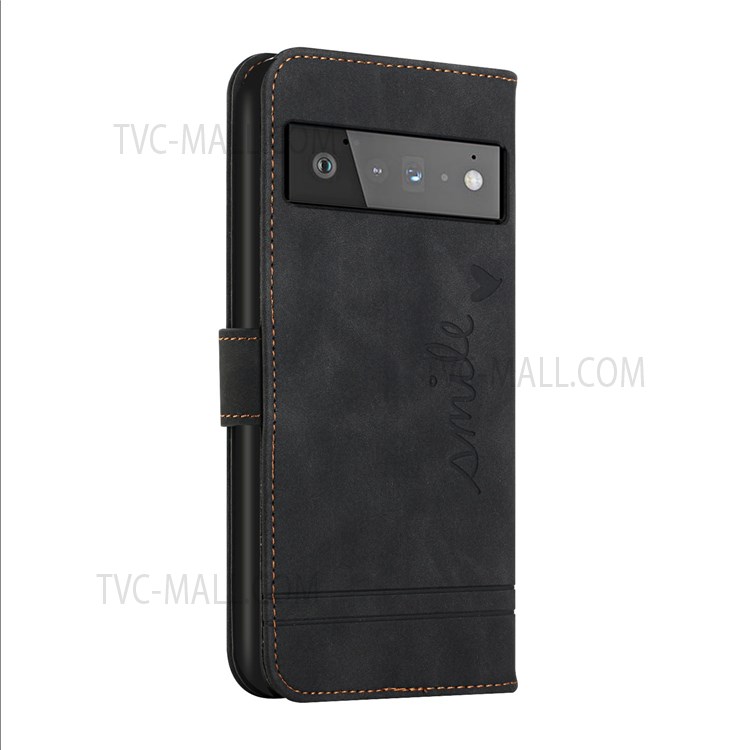 Heart Shape Imprinted Skin-Touch Dual-Sided Magnetic Clasp Handy Strap Wallet Stand PU Leather Phone Case for Google Pixel 6 Pro - Black-3