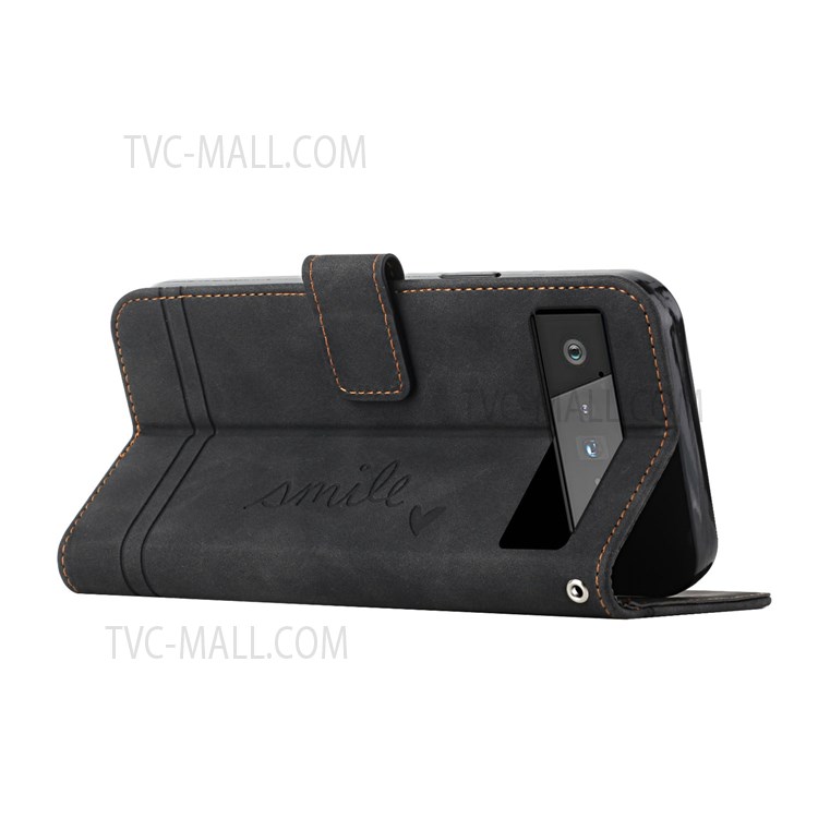 Heart Shape Imprinted Skin-Touch Dual-Sided Magnetic Clasp Handy Strap Wallet Stand PU Leather Phone Case for Google Pixel 6 Pro - Black-4