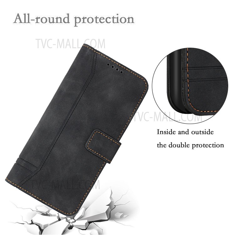 Heart Shape Imprinted Skin-Touch Dual-Sided Magnetic Clasp Handy Strap Wallet Stand PU Leather Phone Case for Google Pixel 6 Pro - Black-8