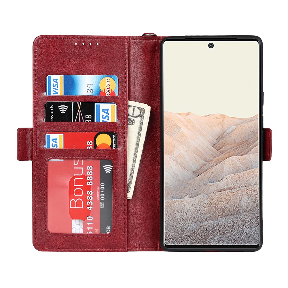 RFID Blocking Flip Phone Case Magnetic Closure Wallet Phone Cover Shell for Google Pixel 6 XL - Red-4