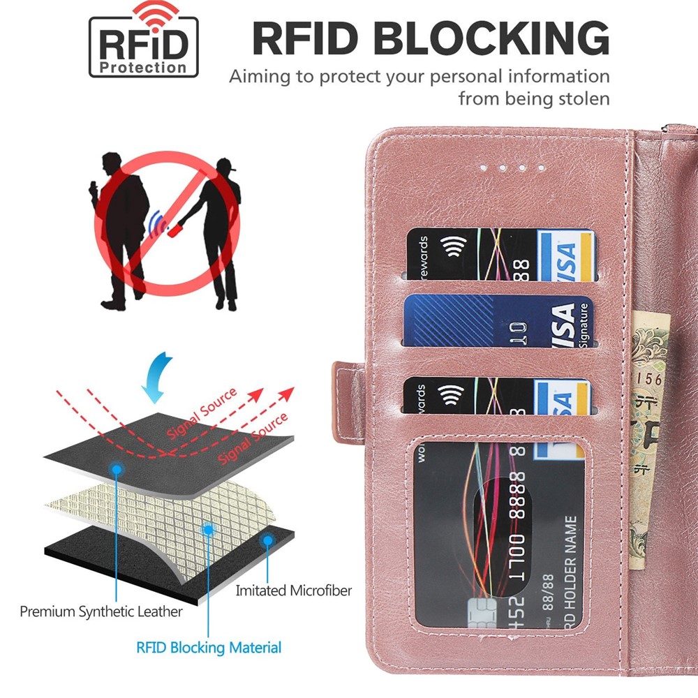 Flip Phone Case RFID Blocking Magnetic Closure Wallet Phone Cover Shell for Google Pixel 6 - Rose Gold-11