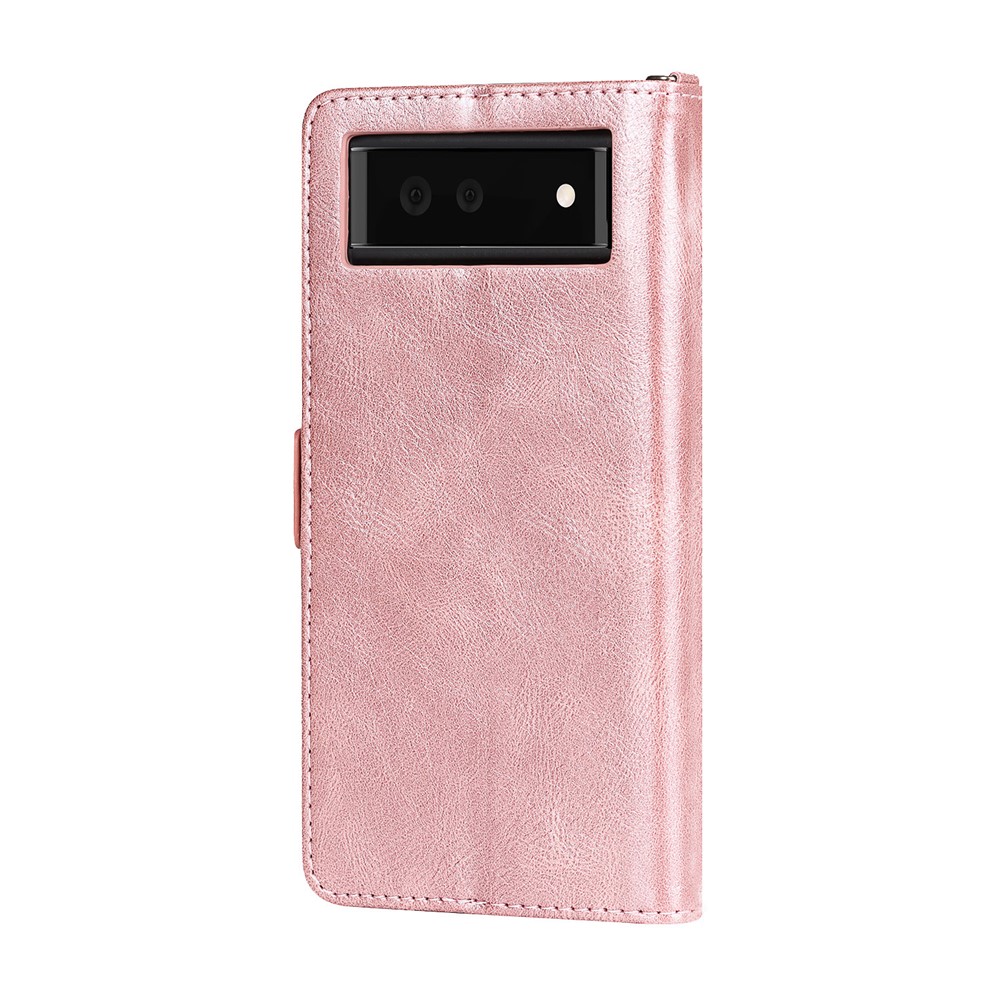Flip Phone Case RFID Blocking Magnetic Closure Wallet Phone Cover Shell for Google Pixel 6 - Rose Gold-3
