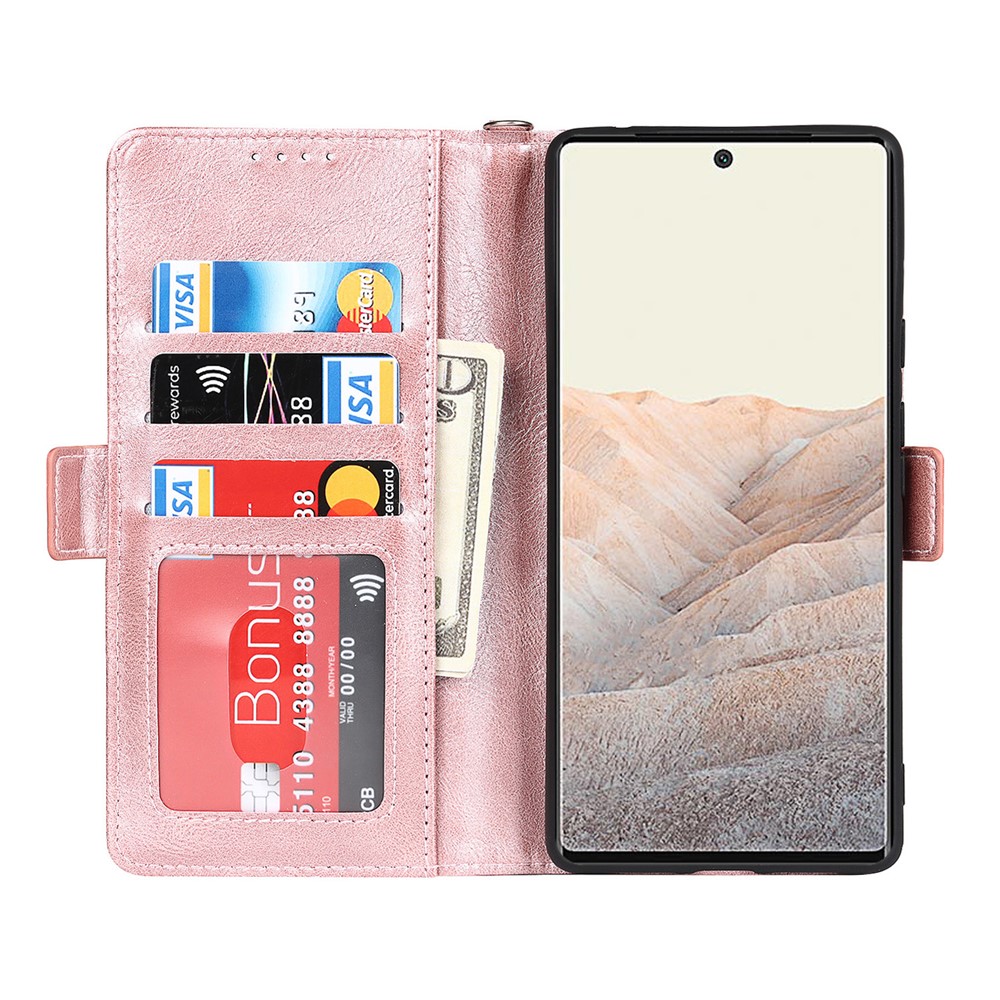 Flip Phone Case RFID Blocking Magnetic Closure Wallet Phone Cover Shell for Google Pixel 6 - Rose Gold-4