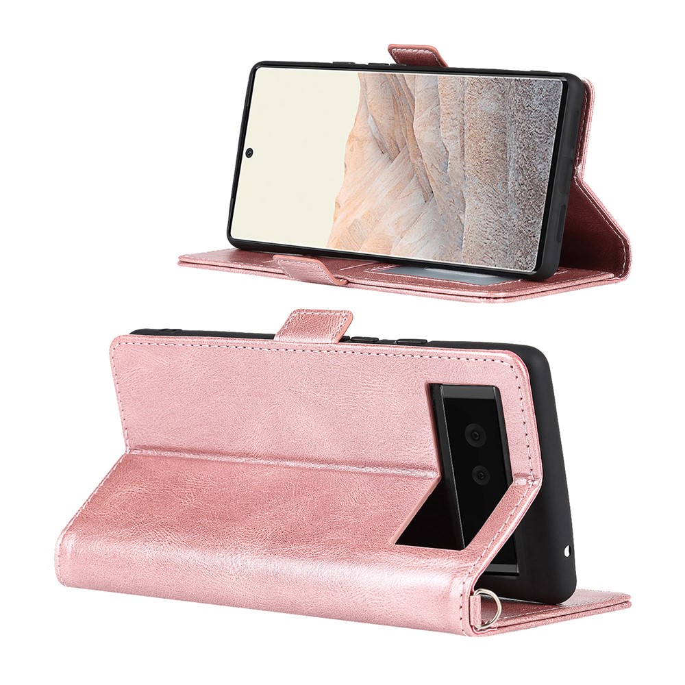Flip Phone Case RFID Blocking Magnetic Closure Wallet Phone Cover Shell for Google Pixel 6 - Rose Gold-5