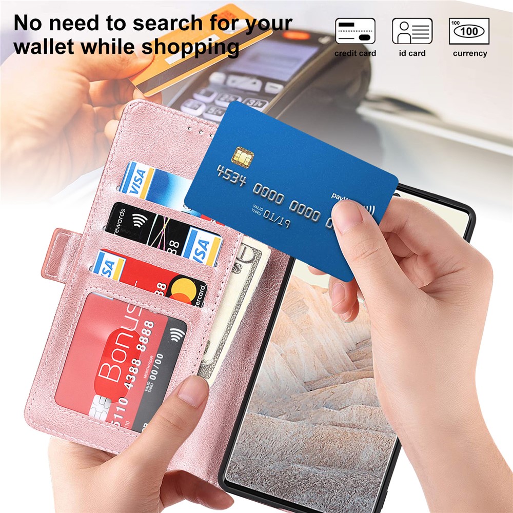 Flip Phone Case RFID Blocking Magnetic Closure Wallet Phone Cover Shell for Google Pixel 6 - Rose Gold-7