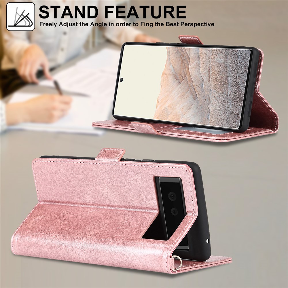 Flip Phone Case RFID Blocking Magnetic Closure Wallet Phone Cover Shell for Google Pixel 6 - Rose Gold-8
