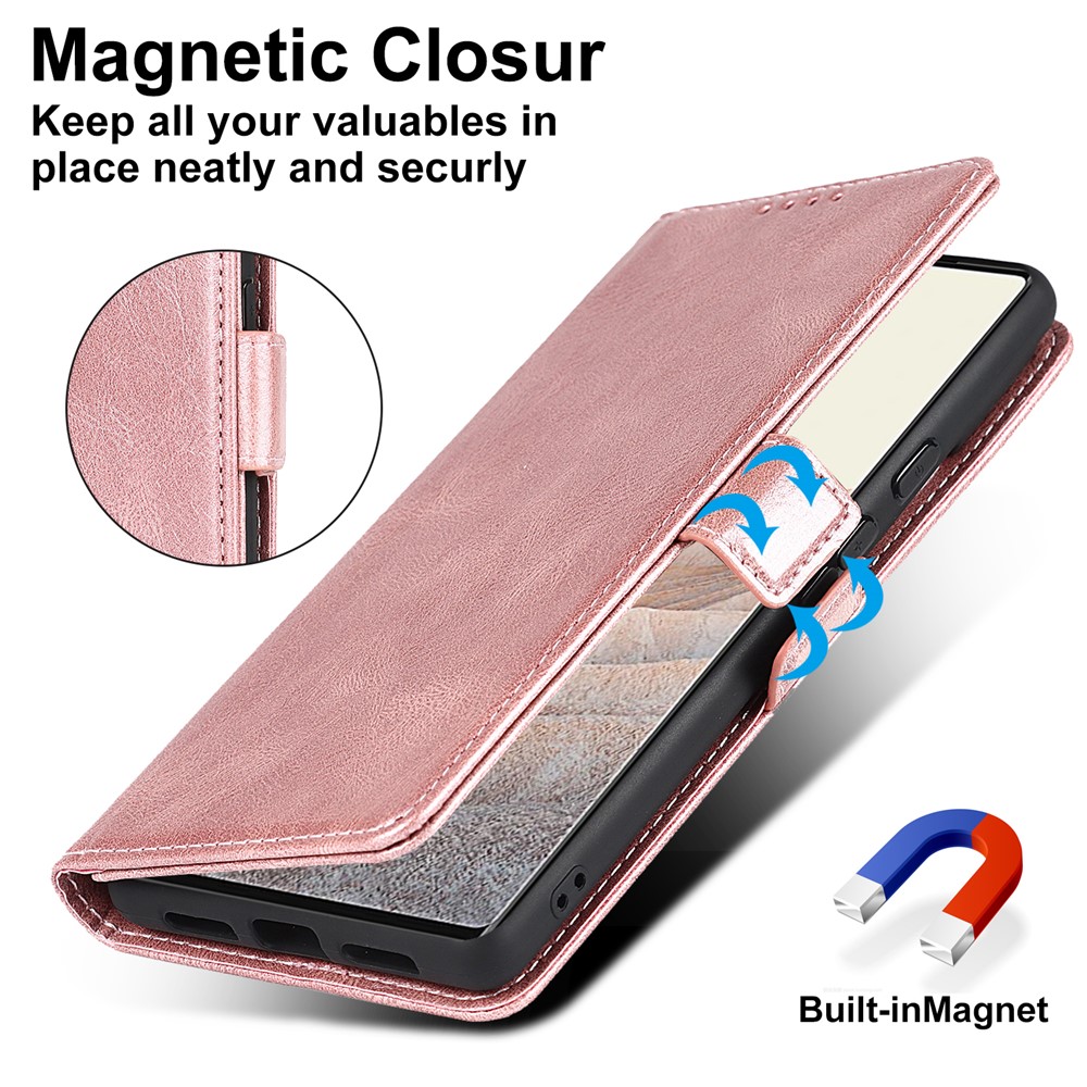Flip Phone Case RFID Blocking Magnetic Closure Wallet Phone Cover Shell for Google Pixel 6 - Rose Gold-9