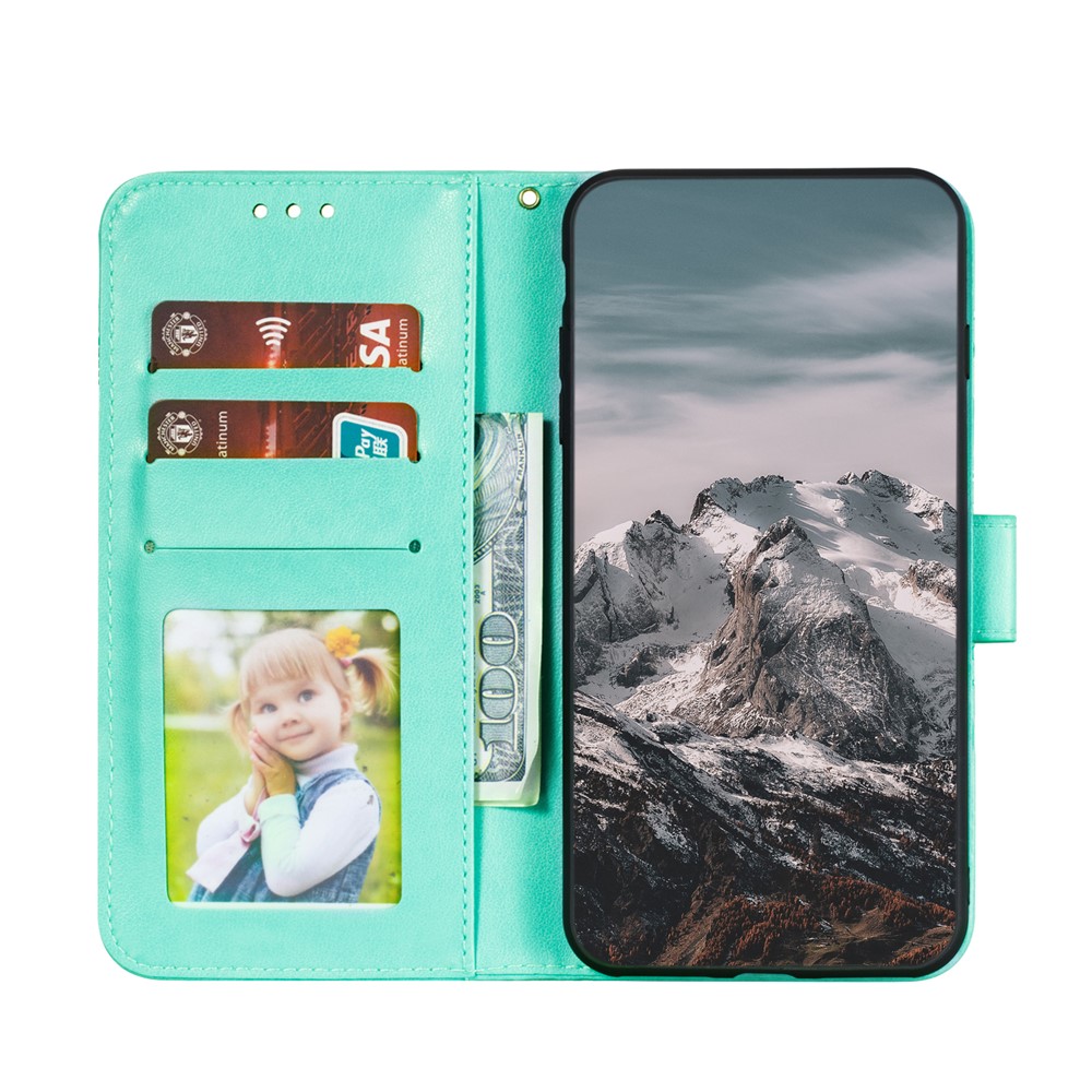 Imprint Mandala Flower Stand Leather Case with Strap for Google Pixel 5a 5G - Green-4