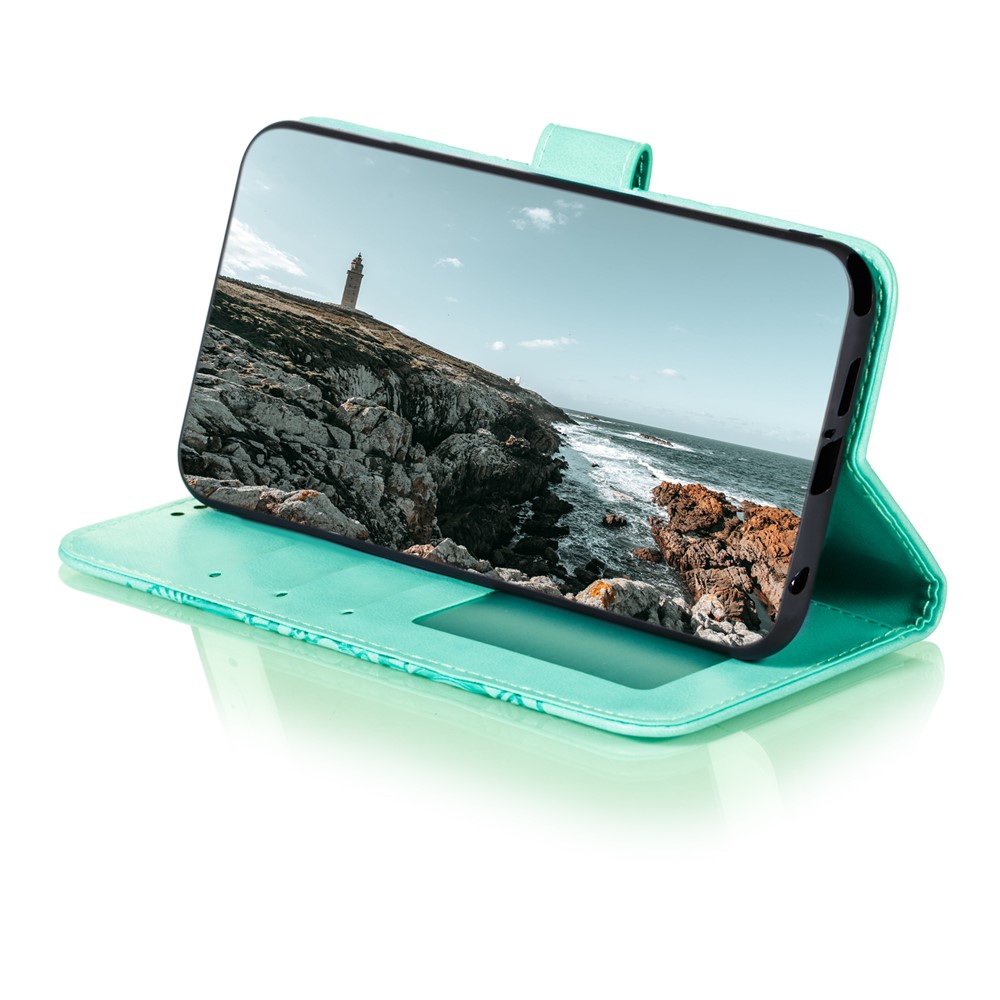 Imprint Mandala Flower Stand Leather Case with Strap for Google Pixel 5a 5G - Green-6
