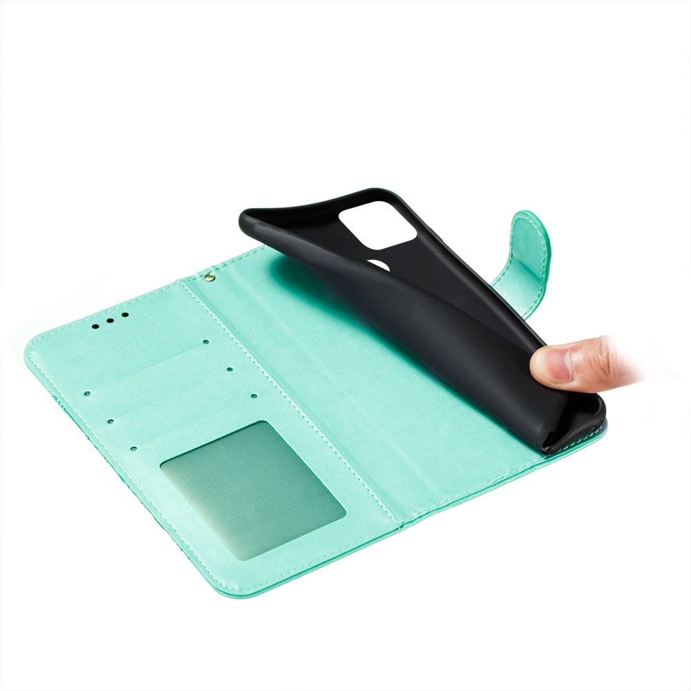 Imprint Mandala Flower Stand Leather Case with Strap for Google Pixel 5a 5G - Green-9