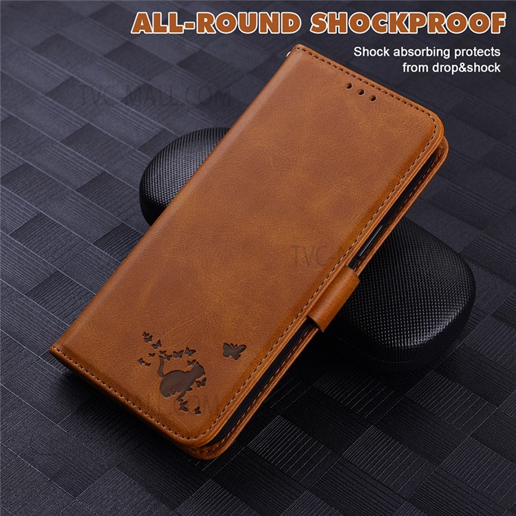 Practical Wallet Stand Design Imprinted Cat and Butterfly Phone Cover Shell with Strap for Google Pixel 6 - Orange-7