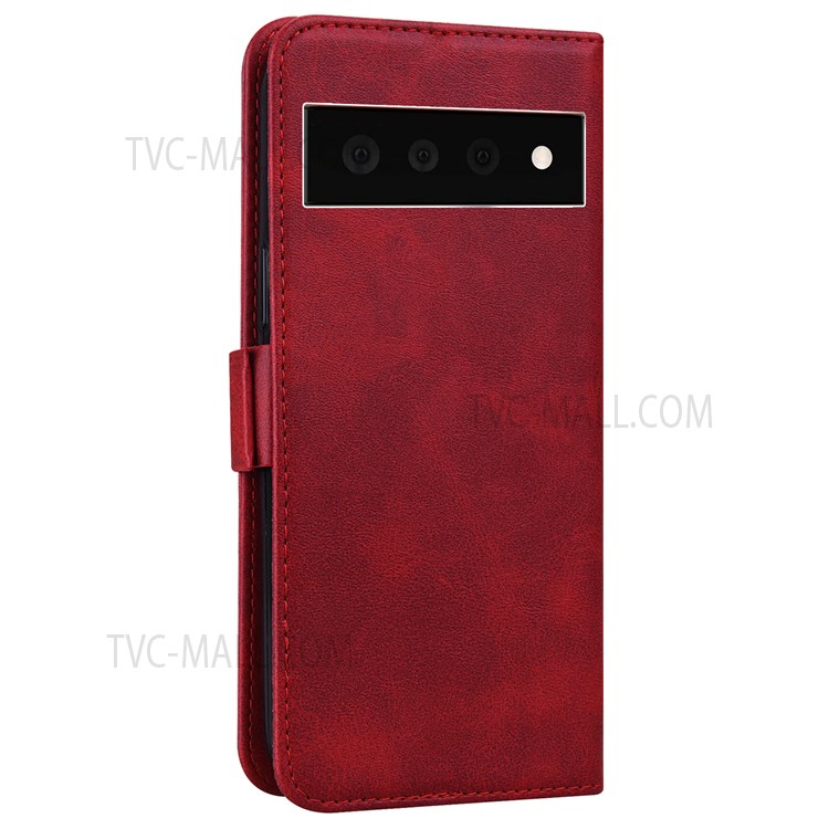 For Google Pixel 6 Pro Cute Imprinted Cat and Butterfly Wallet Stand Design Phone Cover Shell with Strap - Red-3