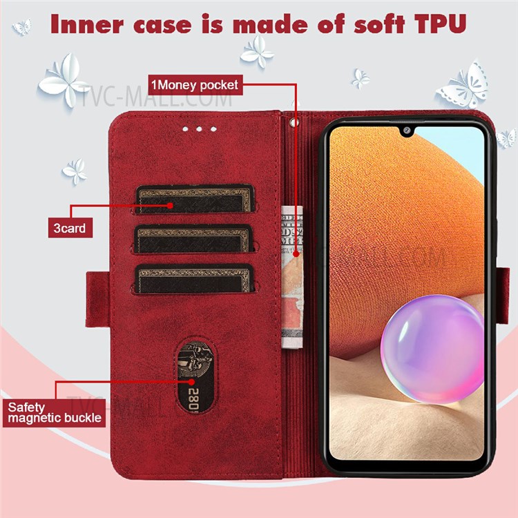 For Google Pixel 6 Pro Cute Imprinted Cat and Butterfly Wallet Stand Design Phone Cover Shell with Strap - Red-5