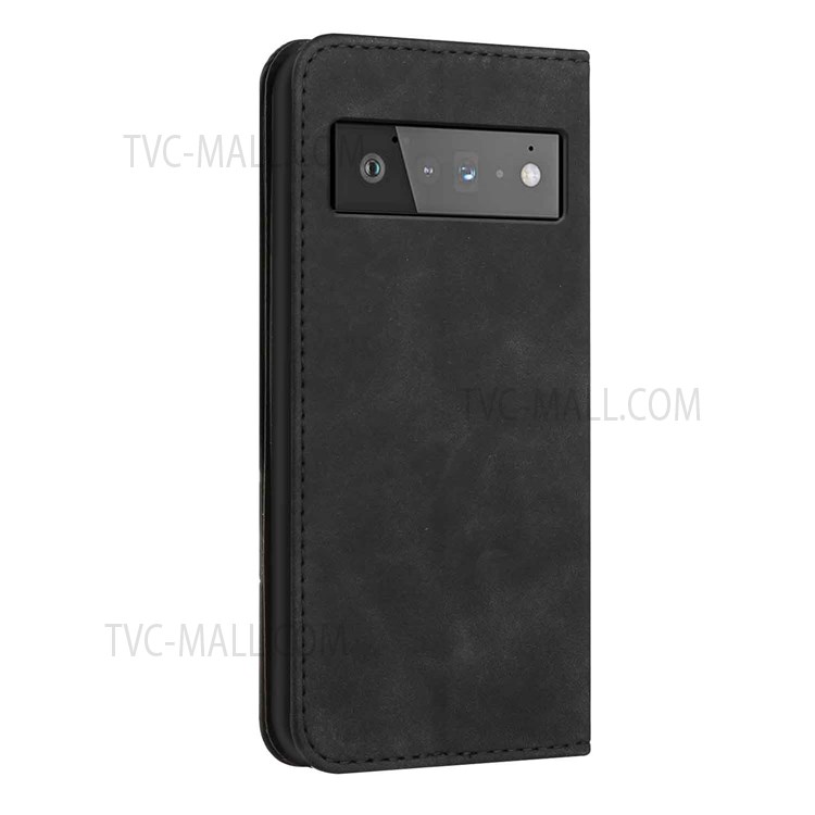 Fall-resistant S-shaped Texture Auto-absorbed Folio Flip Leather Wallet Stand Case for Google Pixel 6 - Black-3