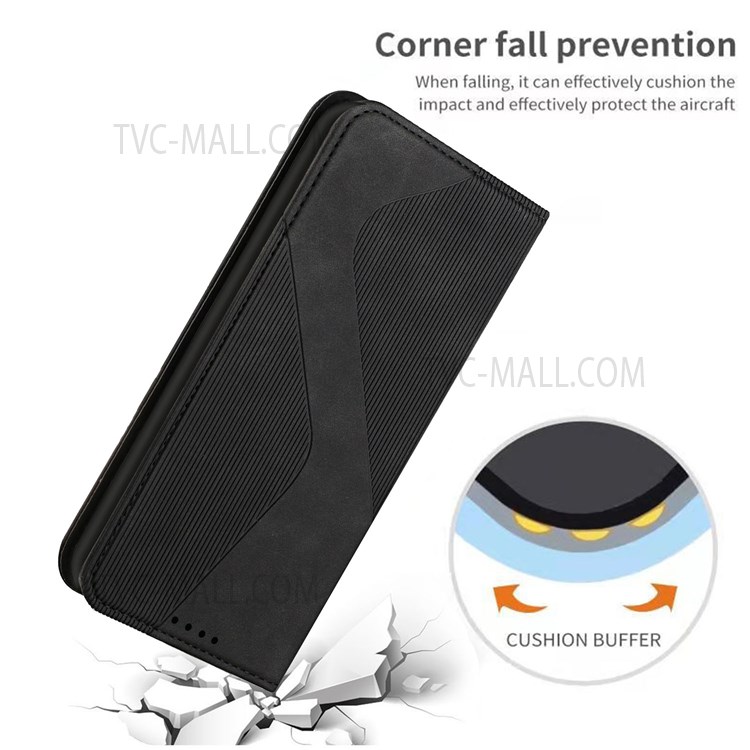 Fall-resistant S-shaped Texture Auto-absorbed Folio Flip Leather Wallet Stand Case for Google Pixel 6 - Black-9