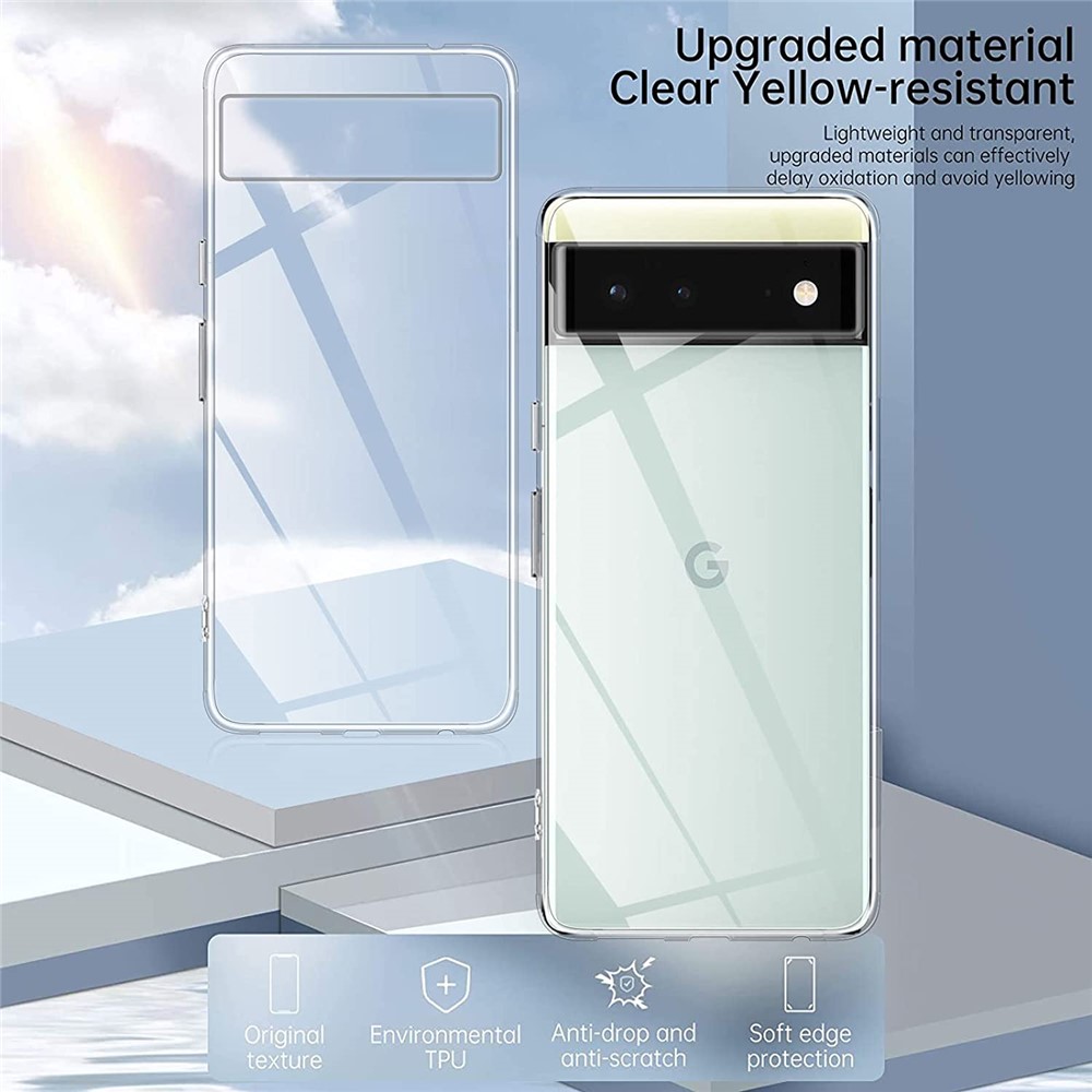 Clear Soft TPU Anti-Fingerprint Protective Phone Case with 2 Pack Tempered Glass Screen Protector for Google Pixel 6-4