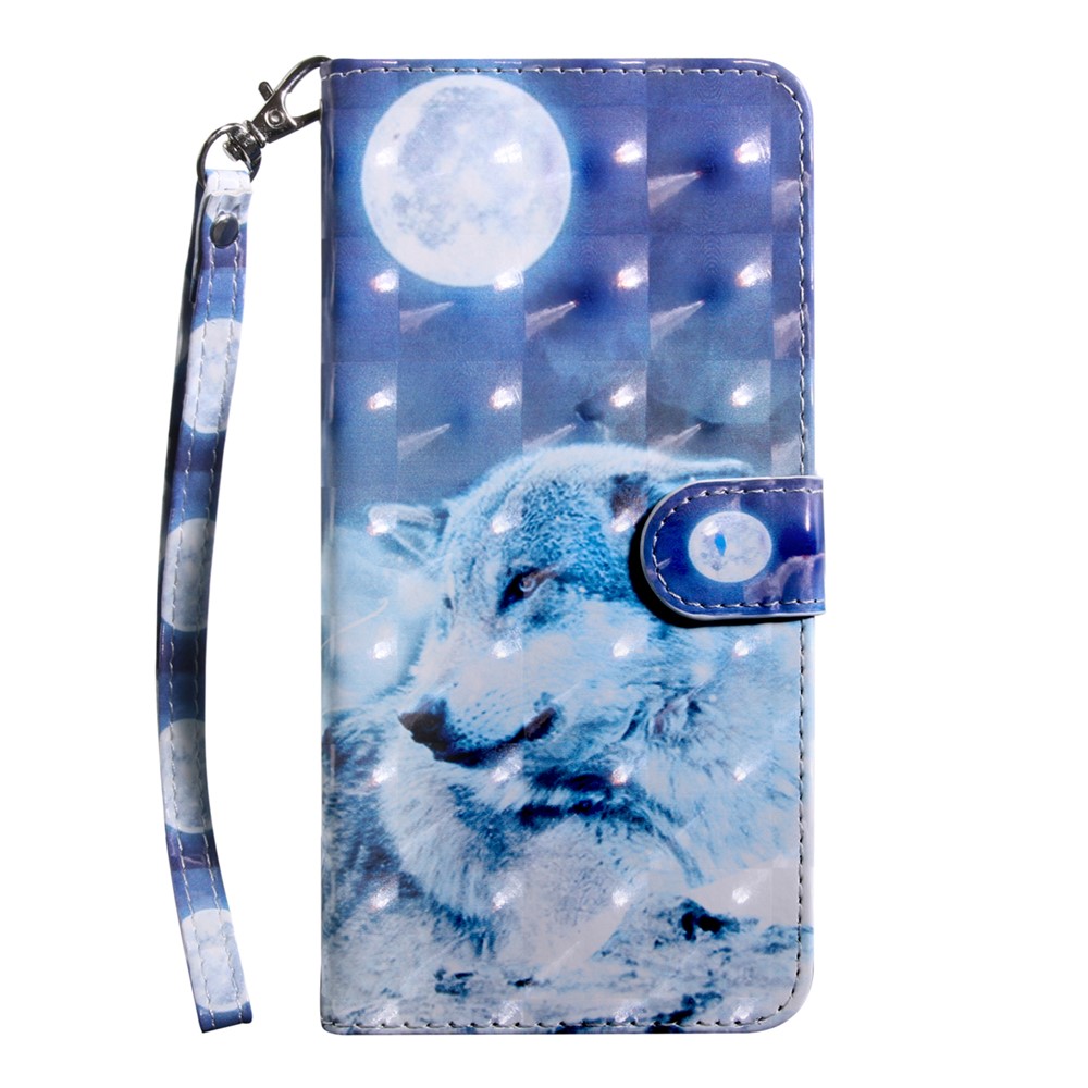 3D Pattern Printing Soft PU Leather Stand Magnetic Flip Wallet Phone Case with Strap for Google Pixel 6 - Snow Wolf-2