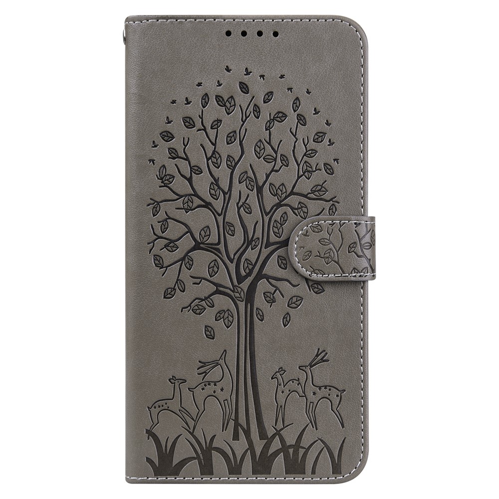 Anti-scratch Stand Phone Cover Imprinted Elk and Tree Pattern Wallet Leather Phone Case for Google Pixel 6 - Grey-2