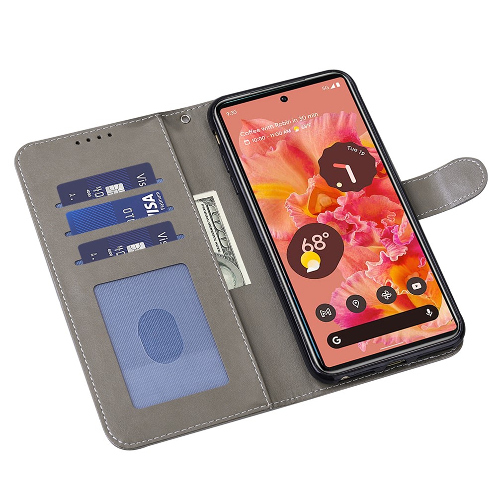 Anti-scratch Stand Phone Cover Imprinted Elk and Tree Pattern Wallet Leather Phone Case for Google Pixel 6 - Grey-4
