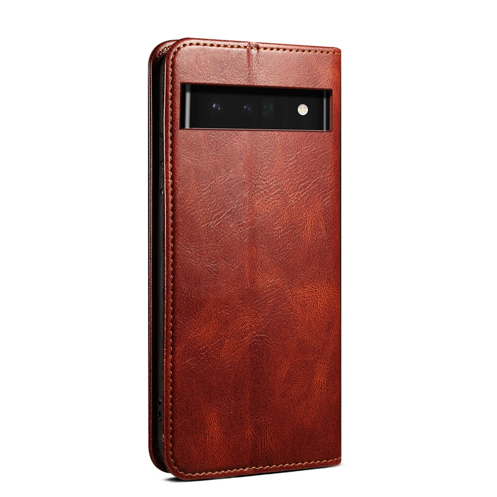 Waxy Crazy Horse Texture PU Leather Wallet Flip Shockproof Protective Phone Case with Stand for Google Pixel 6 - Brown-3