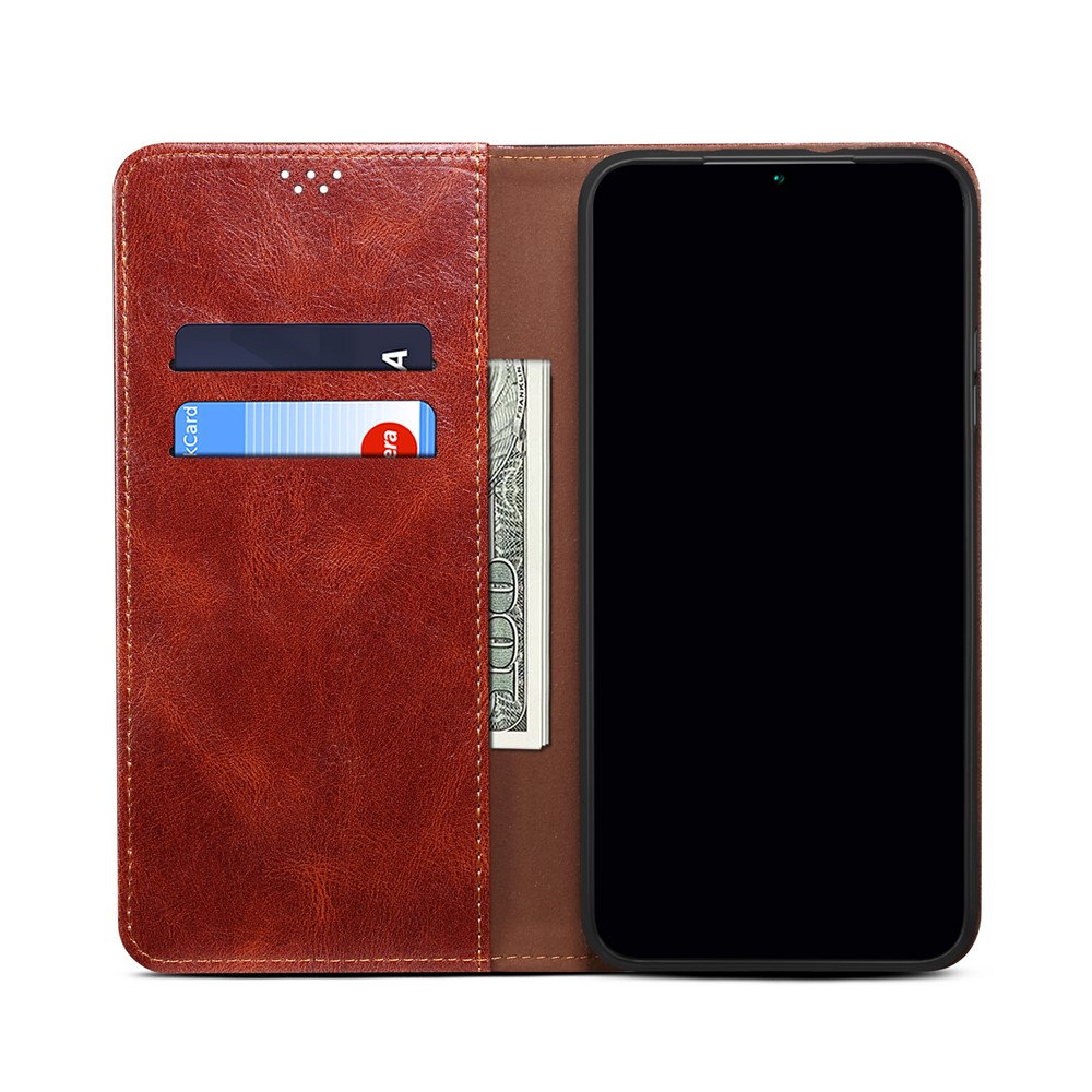 Waxy Crazy Horse Texture PU Leather Wallet Flip Shockproof Protective Phone Case with Stand for Google Pixel 6 - Brown-4