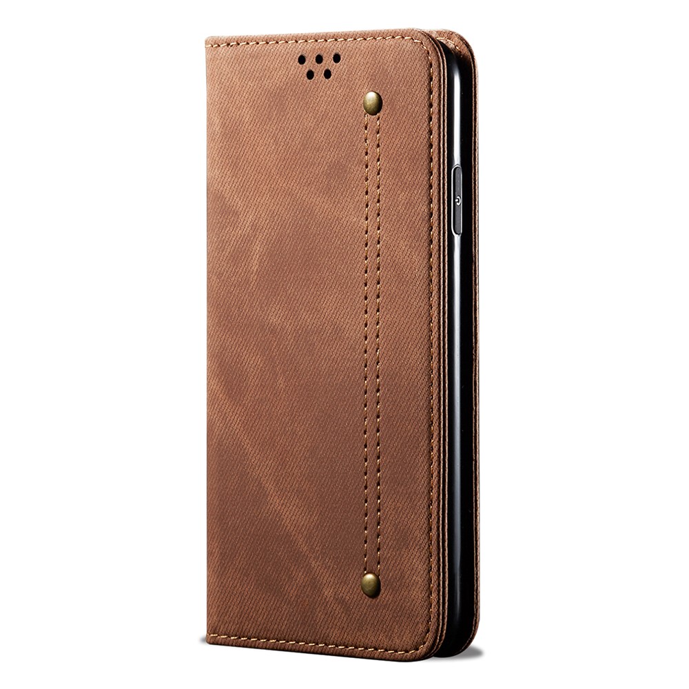 Jeans Cloth Texture Vintage PU Leather Wallet Stand Auto Magnetic Closed Protective Flip Phone Cover for Google Pixel 6 - Coffee-2