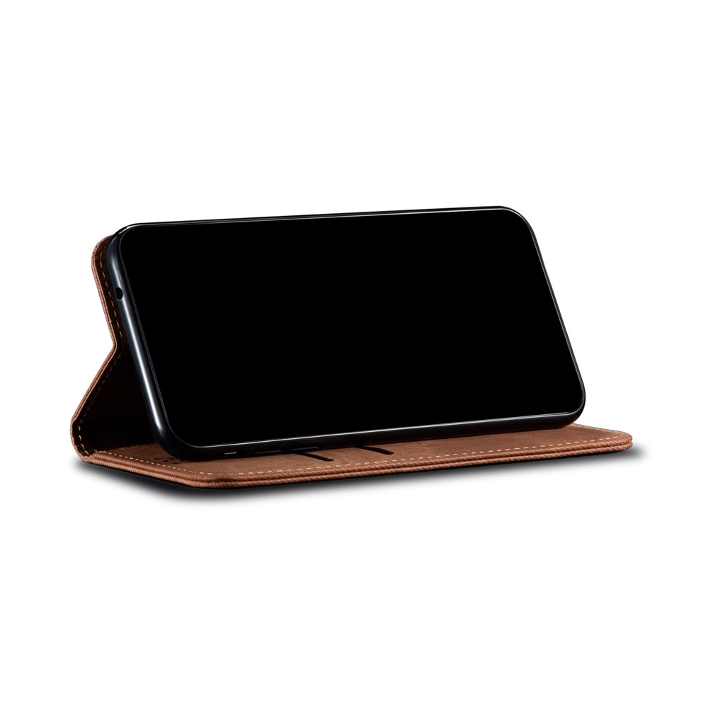 Jeans Cloth Texture Vintage PU Leather Wallet Stand Auto Magnetic Closed Protective Flip Phone Cover for Google Pixel 6 - Coffee-5
