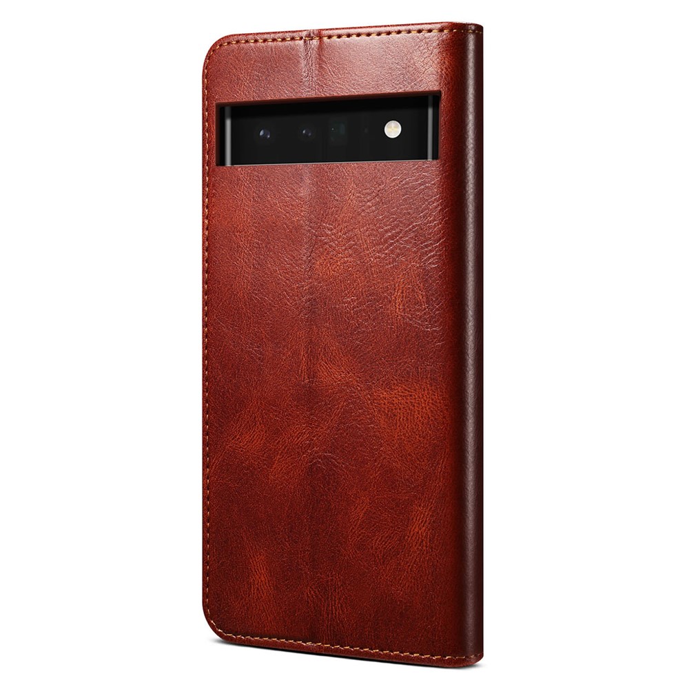 Waxy Crazy Horse Texture PU Leather Wallet Flip Shockproof Protective Phone Case with Stand for Google Pixel 6 Pro - Brown-12