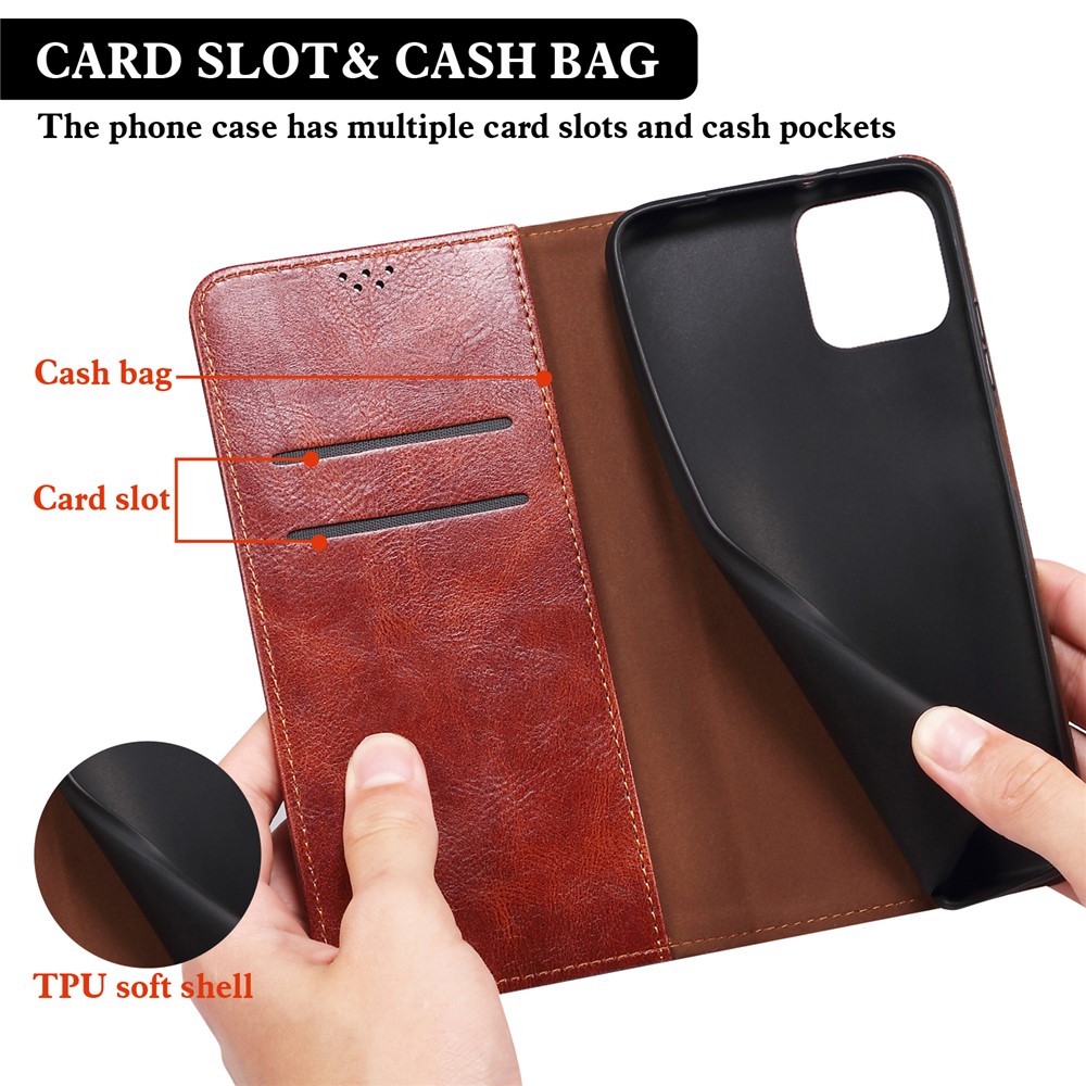 Waxy Crazy Horse Texture PU Leather Wallet Flip Shockproof Protective Phone Case with Stand for Google Pixel 6 Pro - Brown-5