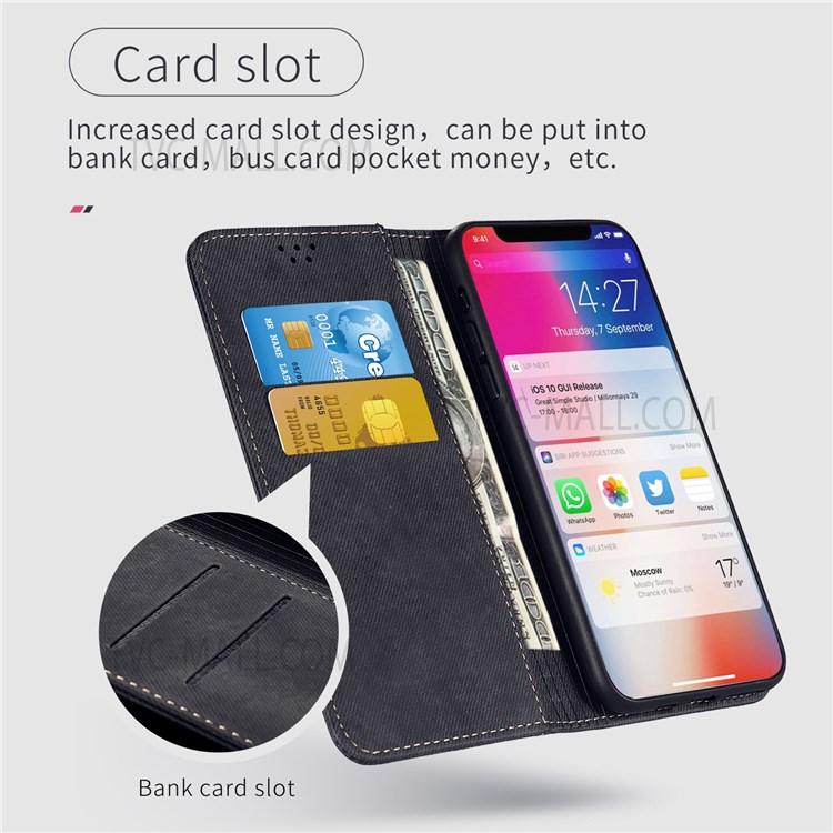 Jeans Cloth Texture Vintage PU Leather Wallet Stand Auto Magnetic Closed Protective Flip Phone Cover for Google Pixel 6 Pro - Khaki-3