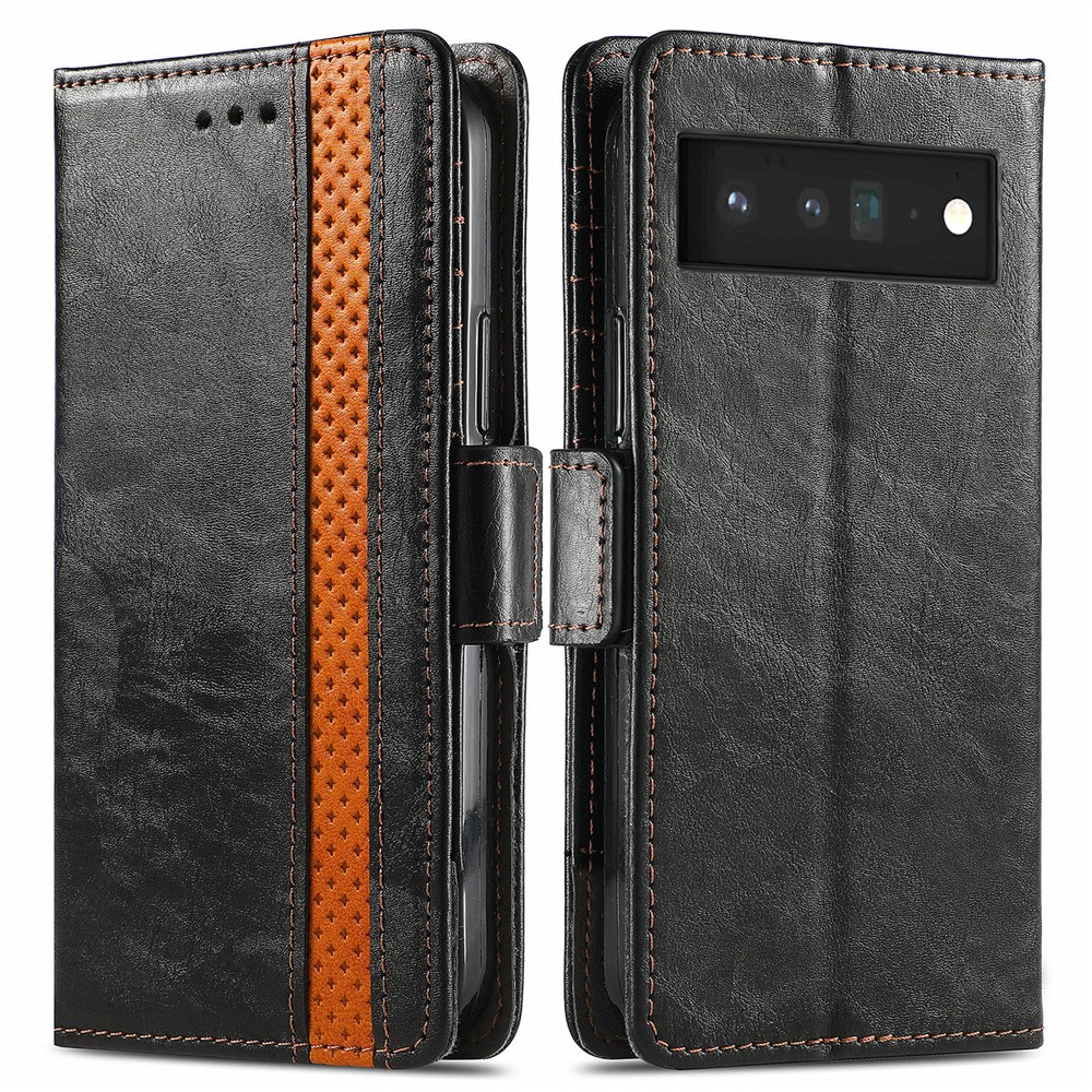 CASENEO 002 Series Full Protection Splicing PU Leather Wallet Stand Flip Cover for Google Pixel 6 Pro - Black-1