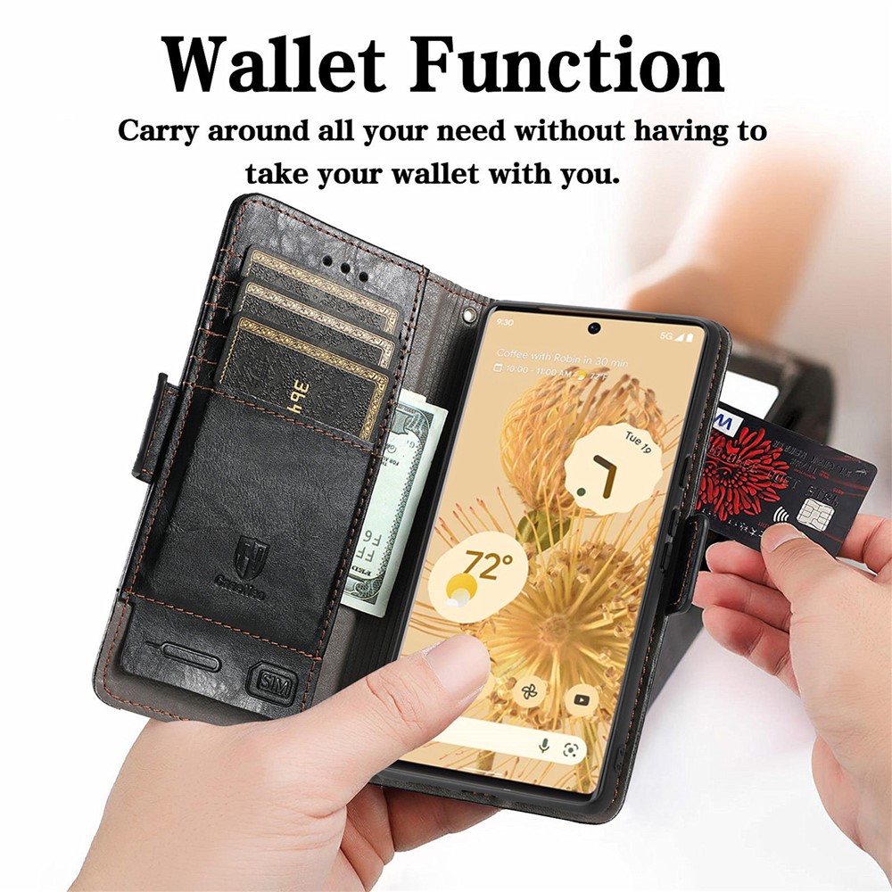 CASENEO 002 Series Full Protection Splicing PU Leather Wallet Stand Flip Cover for Google Pixel 6 Pro - Black-3