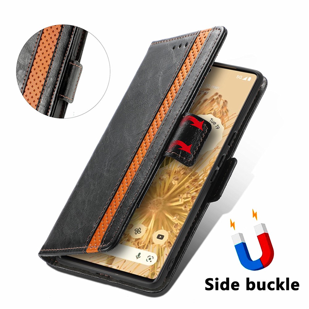 CASENEO 002 Series Full Protection Splicing PU Leather Wallet Stand Flip Cover for Google Pixel 6 Pro - Black-6