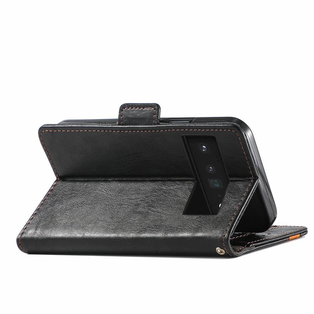 CASENEO 002 Series Full Protection Splicing PU Leather Wallet Stand Flip Cover for Google Pixel 6 Pro - Black-8