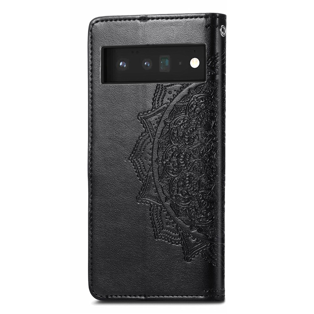 Embossed Mandala Flower Pattern PU Leather Wallet Magnetic Protective Stand Flip Cover with Strap for Google Pixel 6 Pro - Black-3