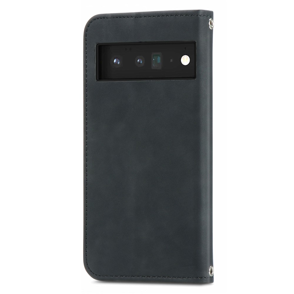 Vintage Texture Skin-touch PU Leather Stand Flip Magnetic Absorption Phone Case with Card Slots for Google Pixel 6 Pro - Black-6