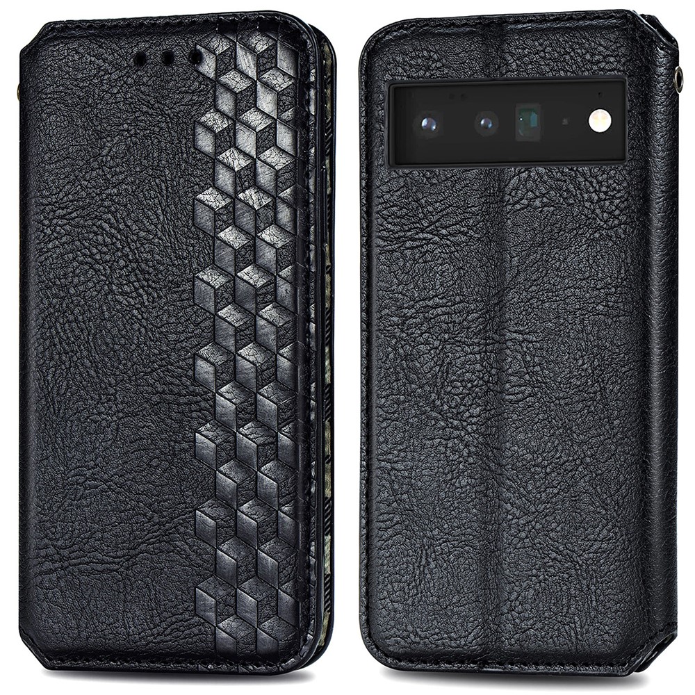 Rhombus Imprinted Fashion PU Leather Wallet Stand Flip Magnetic Auto-absorbed Case for Google Pixel 6 Pro - Black-1
