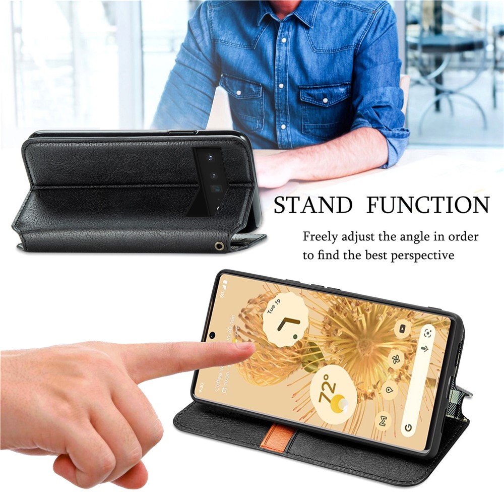 Rhombus Imprinted Fashion PU Leather Wallet Stand Flip Magnetic Auto-absorbed Case for Google Pixel 6 Pro - Black-2
