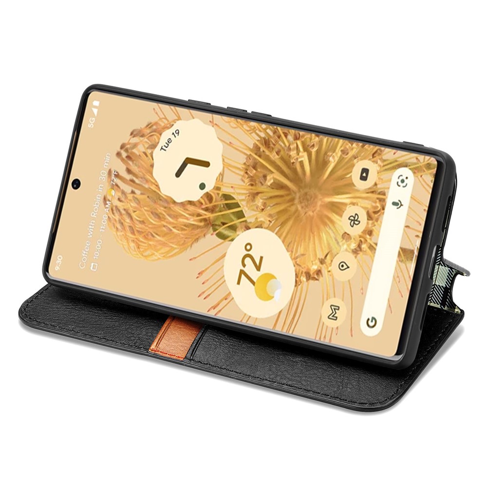 Rhombus Imprinted Fashion PU Leather Wallet Stand Flip Magnetic Auto-absorbed Case for Google Pixel 6 Pro - Black-4