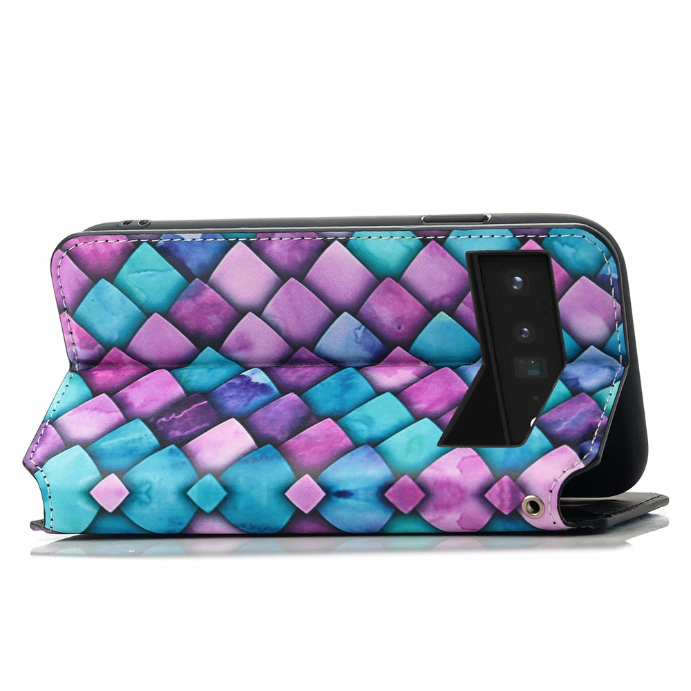 CASENEO 001 Series Pattern Printing Shockproof PU Leather Wallet Case Flip Stand Auto Magnetic Closed Cover for Google Pixel 6 Pro - Purple Scale-11