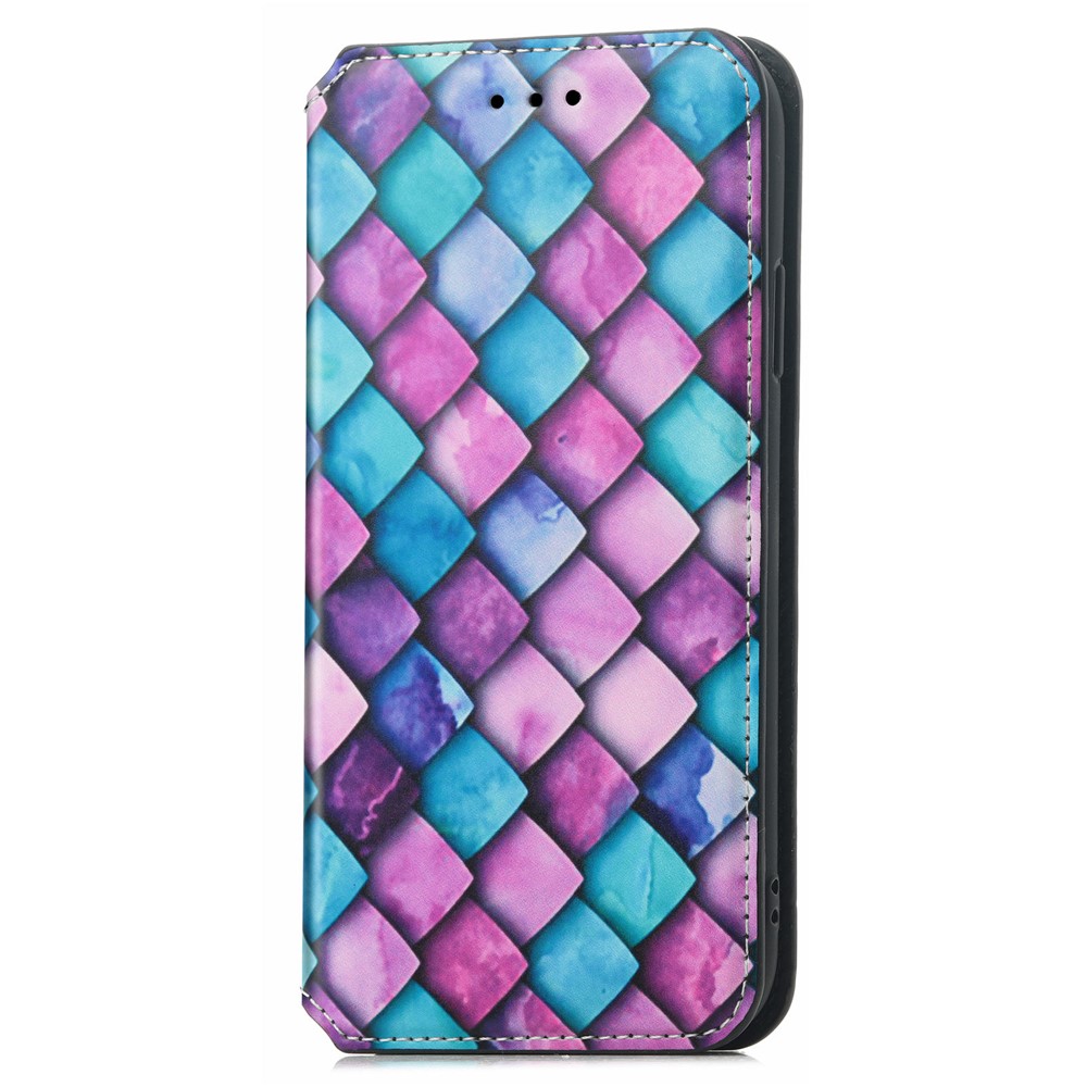 CASENEO 001 Series Pattern Printing Shockproof PU Leather Wallet Case Flip Stand Auto Magnetic Closed Cover for Google Pixel 6 Pro - Purple Scale-13