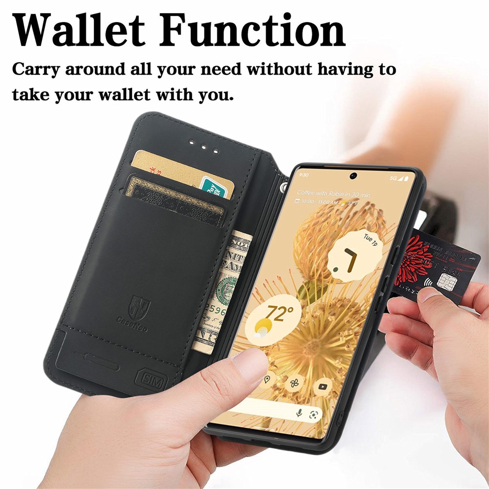 CASENEO 001 Series Pattern Printing Shockproof PU Leather Wallet Case Flip Stand Auto Magnetic Closed Cover for Google Pixel 6 Pro - Purple Scale-7